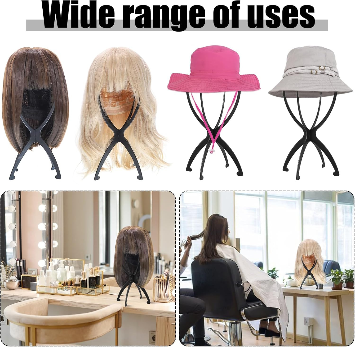 Soporte para Peluca 2 Pzs Negro Portatil para Peinados Viaje Regalo Mujer
