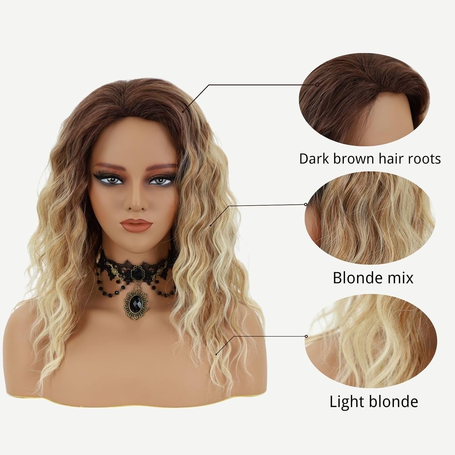 Ombre Blonde Curly Wigs for Women Medium Length Synthetic Wig Afro Wave Curly…