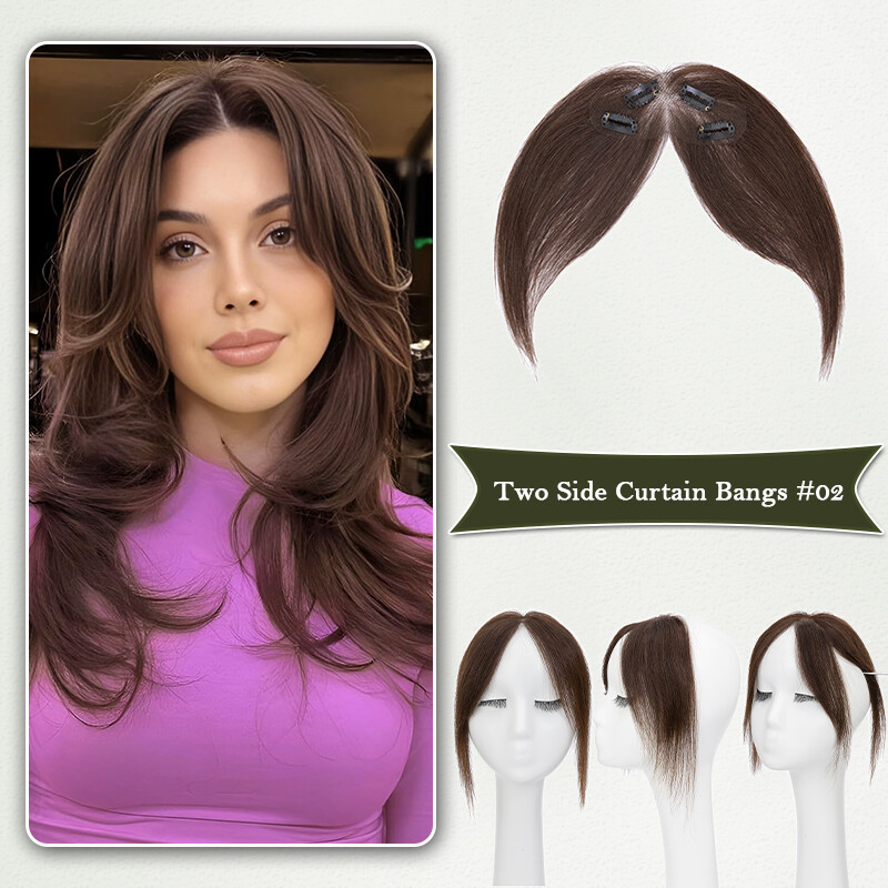 Clip in Bangs Clip in Human Hair Wispy Fake Hairpieces Fringe with Temples Bangs