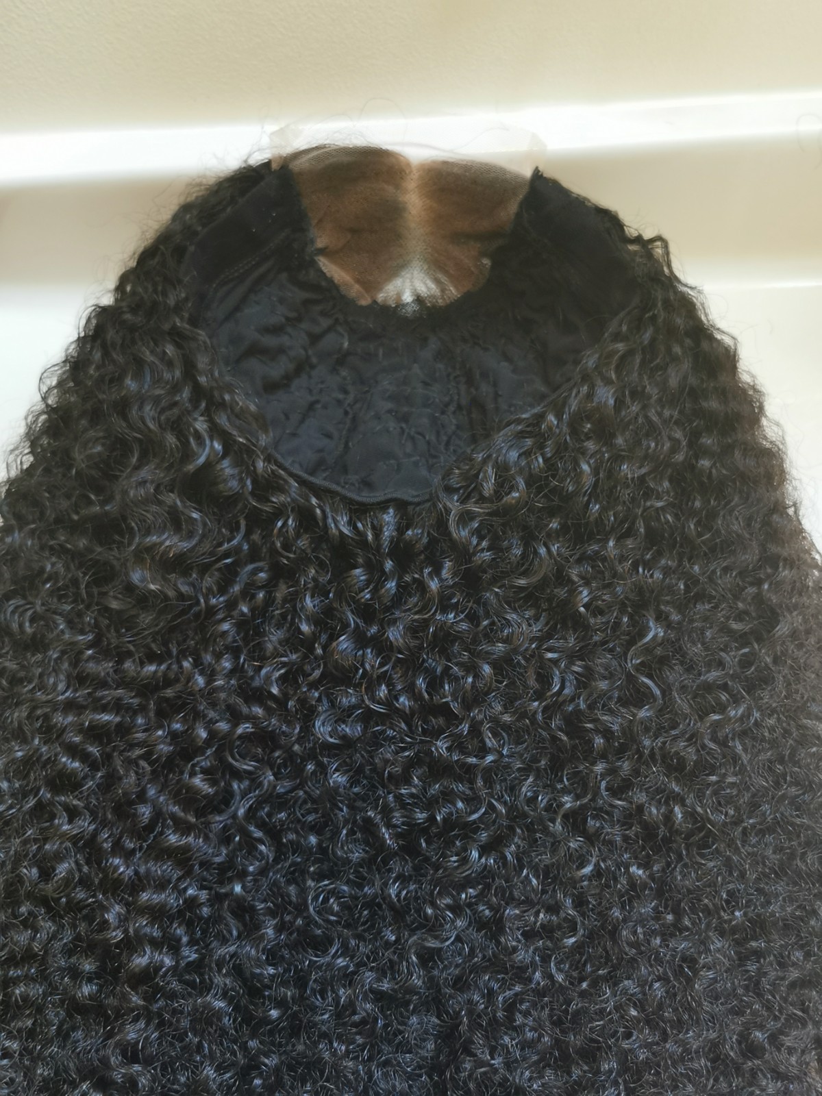 Quality Natural Black Burmese Curly Human Hair Glueless Closure Wig 24″ Handmade