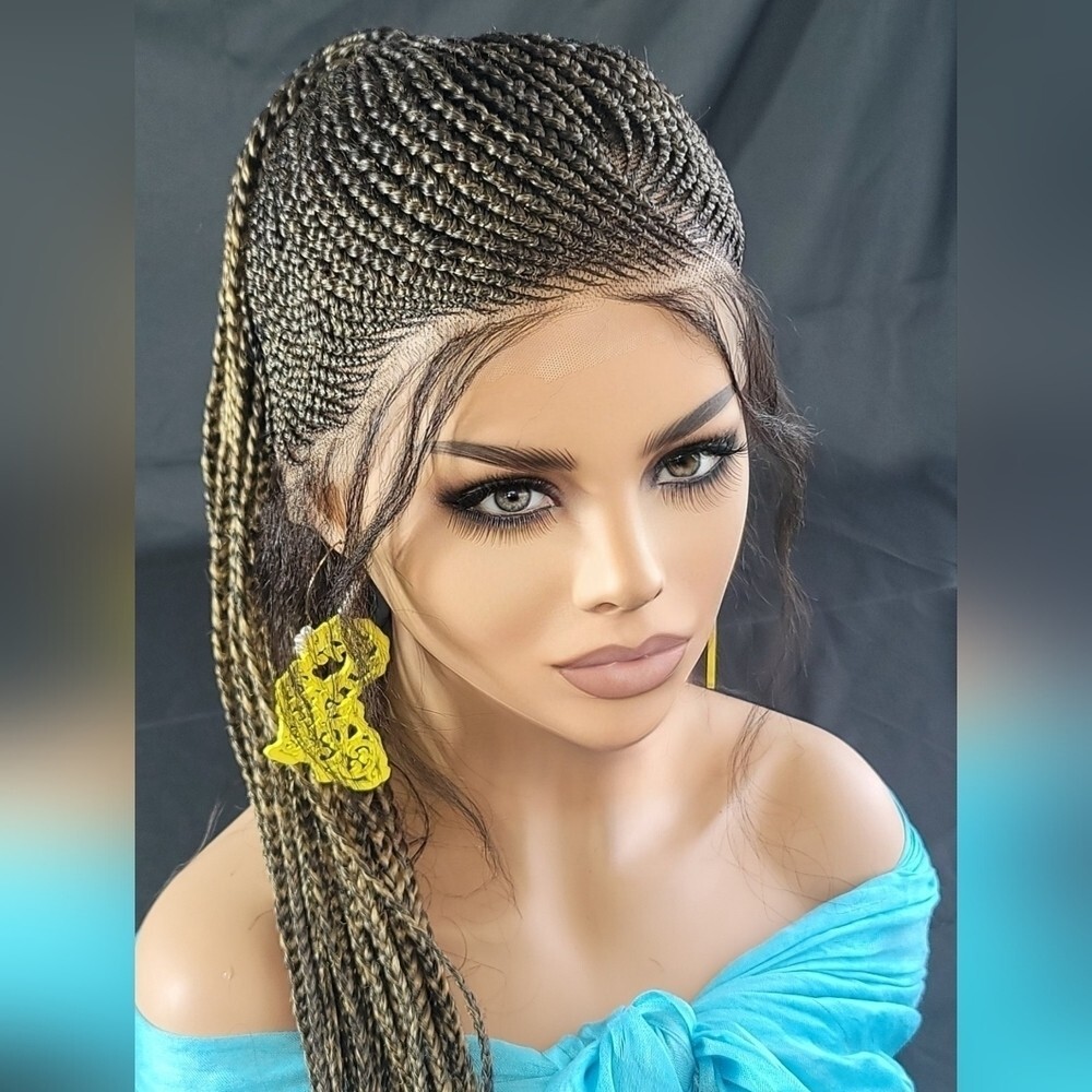 Braided Wig Full Lace 24″ 2/27 Ombre Micro Braids Glueless Ponytail w/ Baby Hair