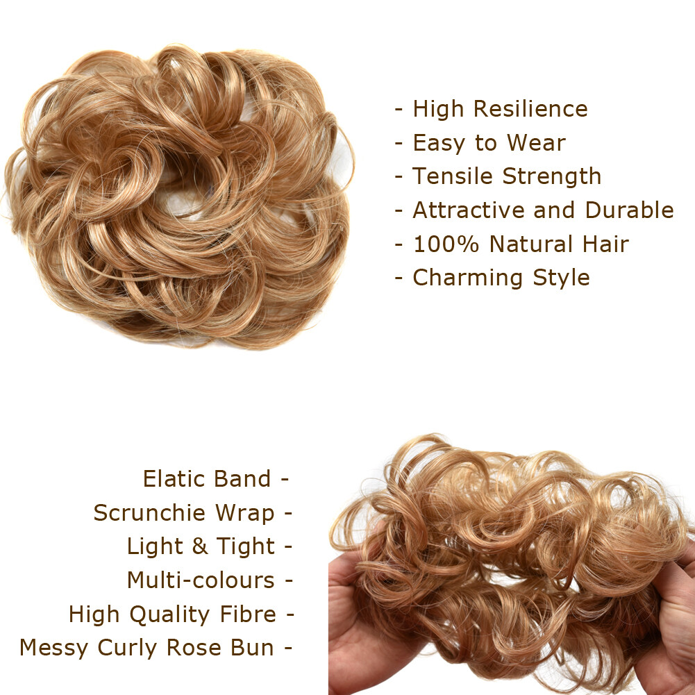 Curly Messy Rose Bun Hair Piece Updo Scrunchie Ponytail Natural As Human Hair