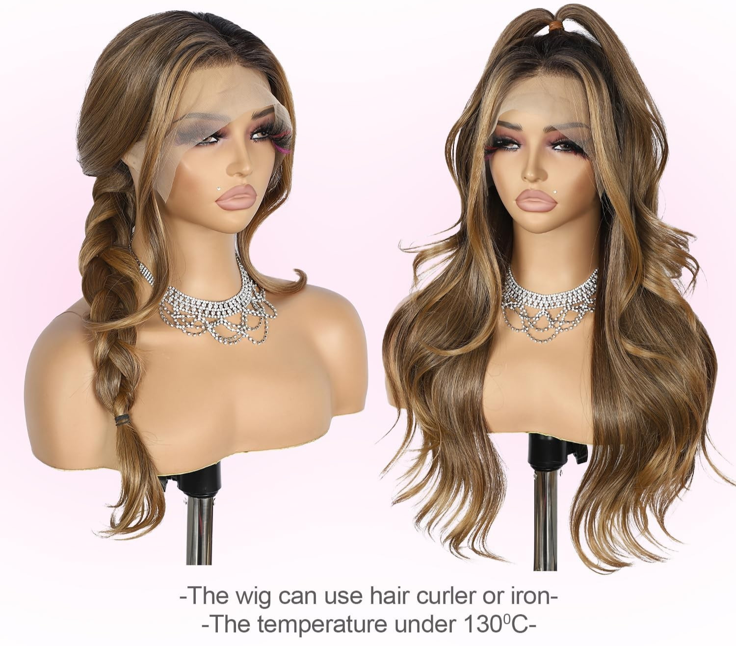 LACE FRONT WIG HUMAN HAIR BLENDED BODYWAVE BROWN