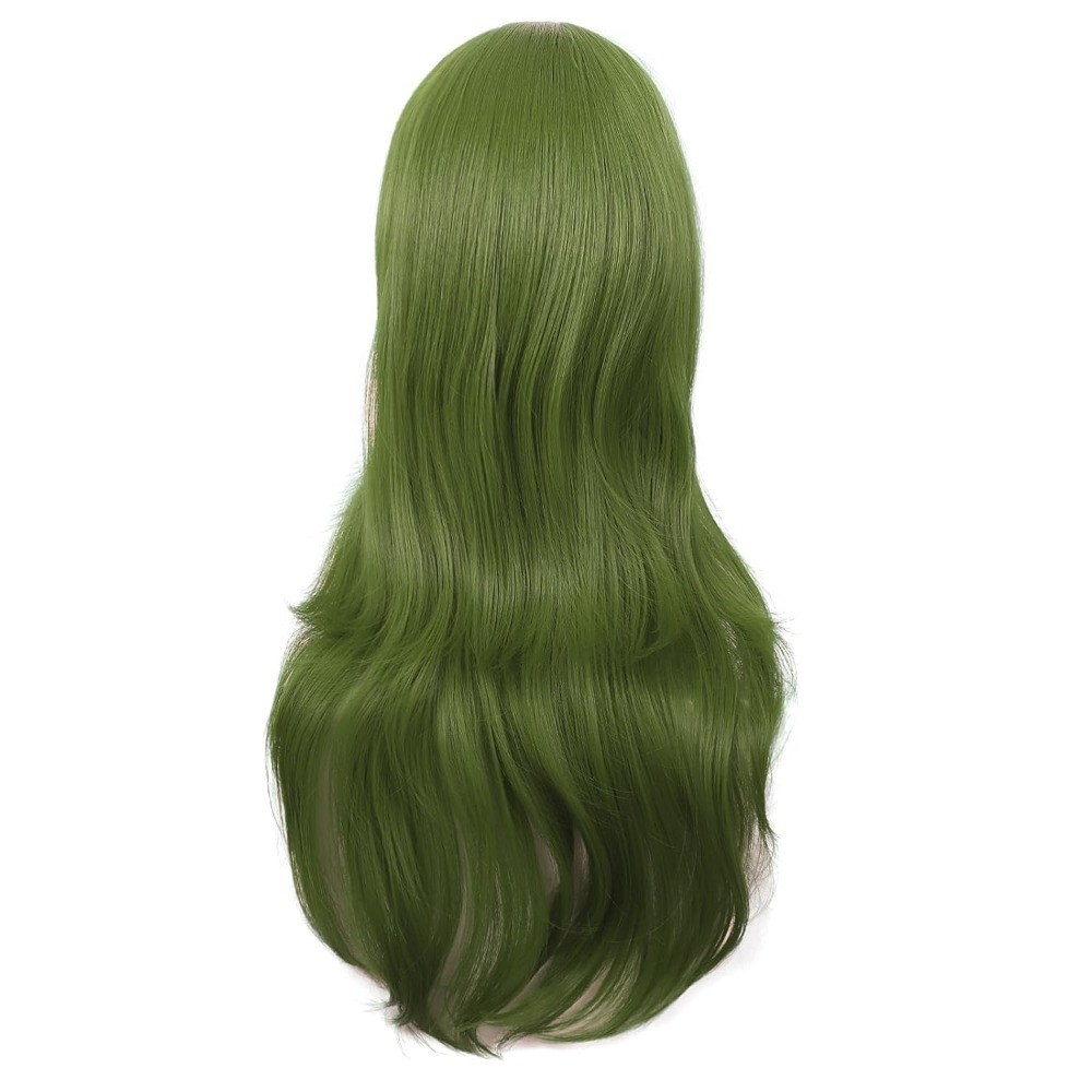 Long Curly Cosplay Wig for Women with Side Bangs 28 Inch Olive Green Synthetic