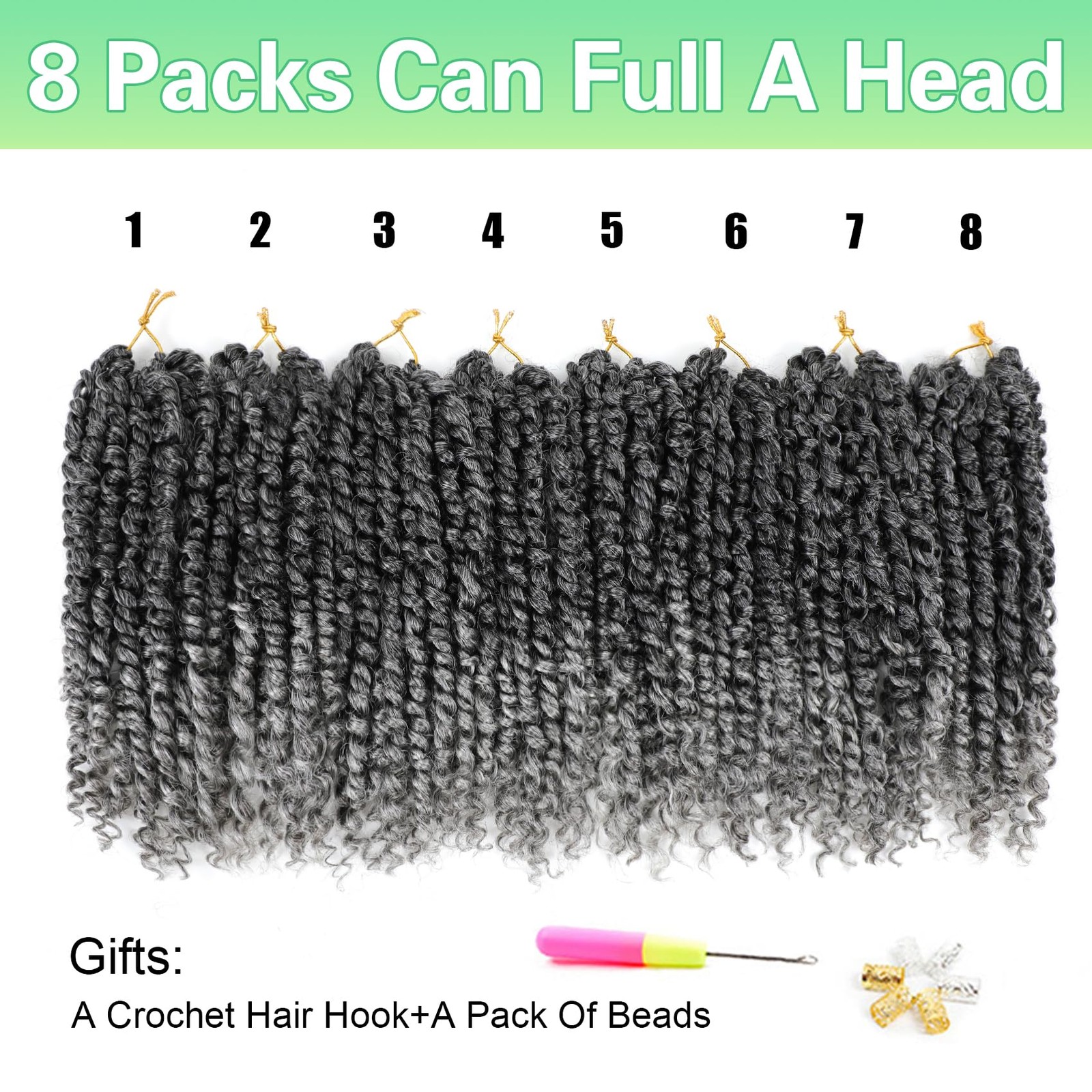 Passion Twist Crochet Hair 12Inch Grey Passion Twist Hair 8 Packs Pre-Twisted…