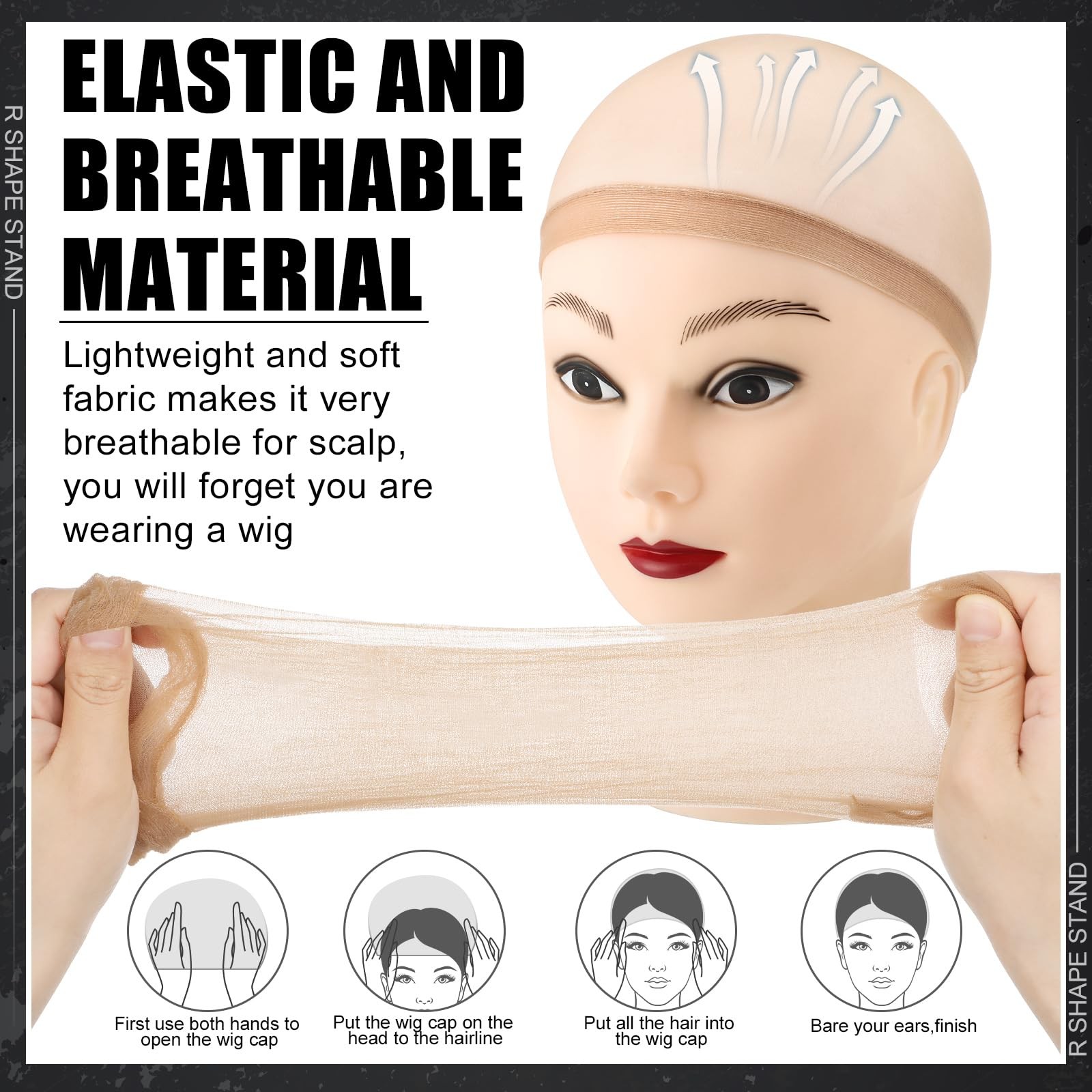 2 Pcs Brown Wig Caps Hair Nets with 2 Pack Black Wig Caps Set