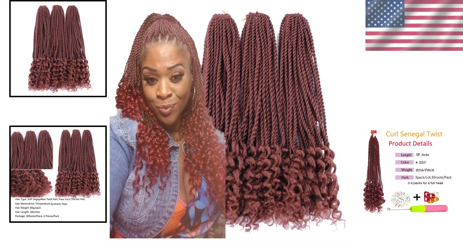18 Inch Curly Senegalese Twist Crochet Hair Synthetic Goddess Braids 3 Pack