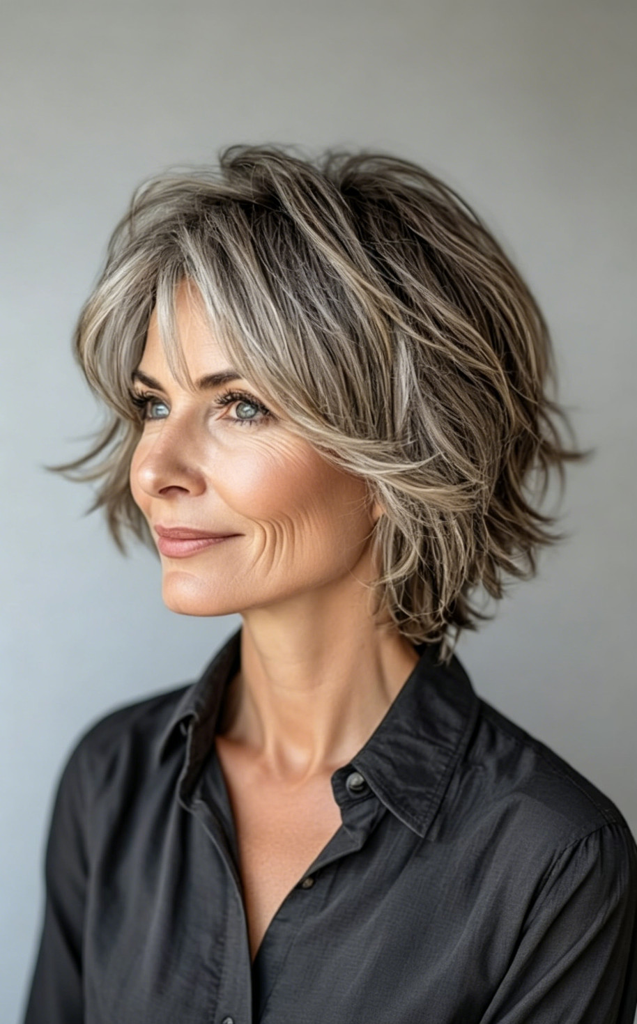 Short Bob Ash Brown Gray Highlight Lace Front Human Hair Wigs 13×4