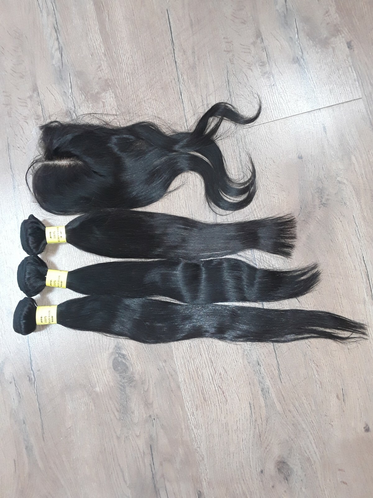 12AA BRAZILIAN VIRGIN HUMAN HAIR STRAIGHT 16+18+20&14INCH 5X5 WIDER CLOSURE 390g