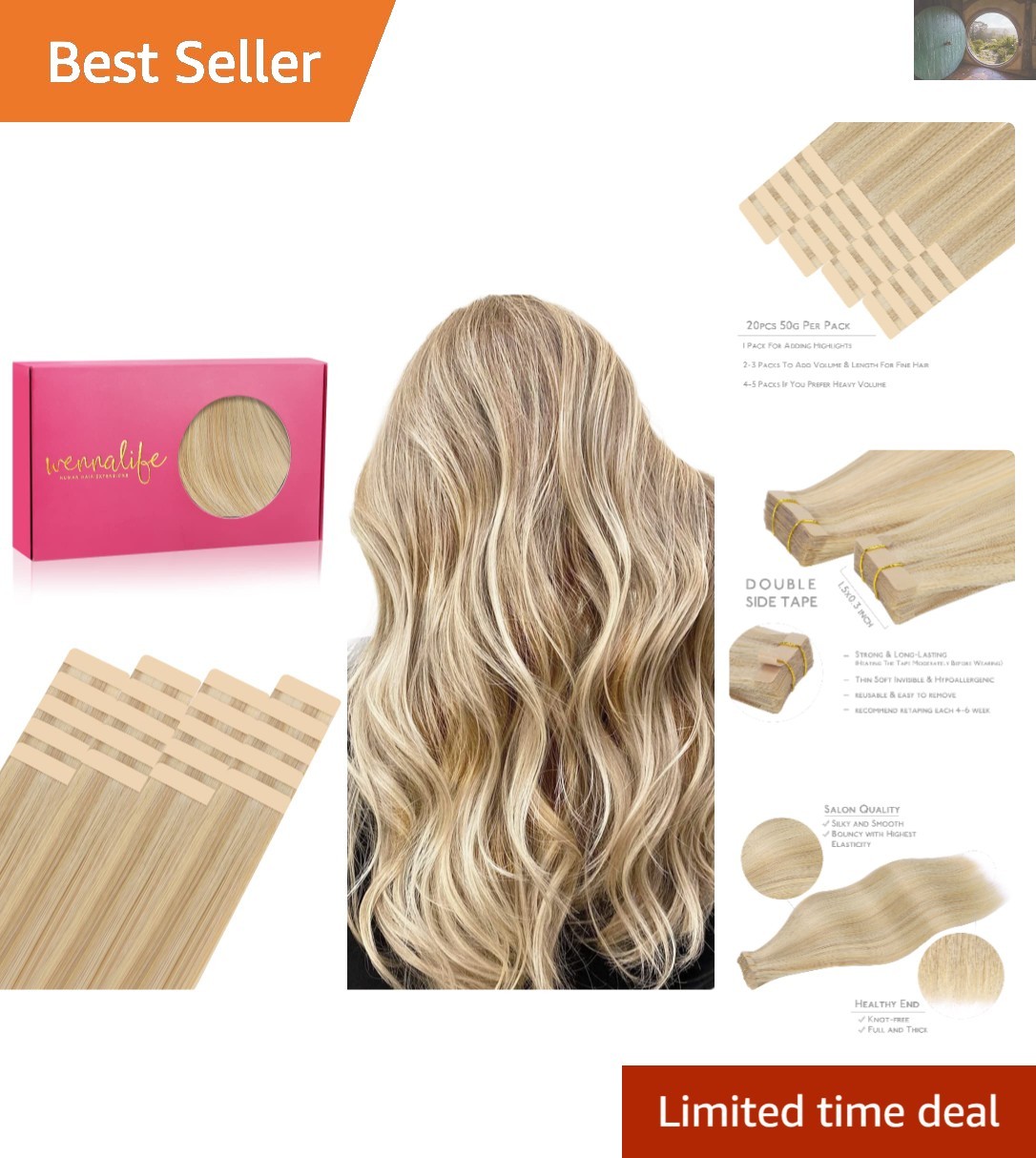 Soft and Shiny 20pcs 18″ Light Blonde Tape-In Hair Extensions – Remy Quality
