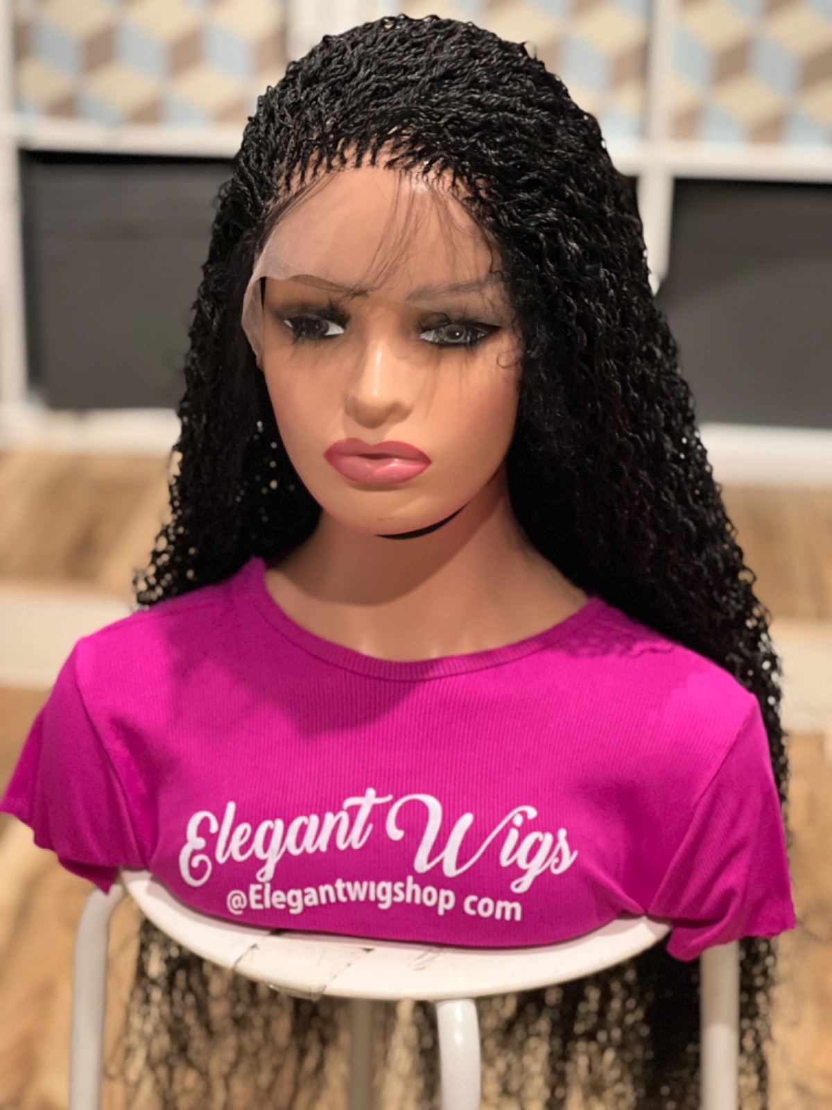 Braided water wave wig made on a full lace wig.length is 30”long. Black.