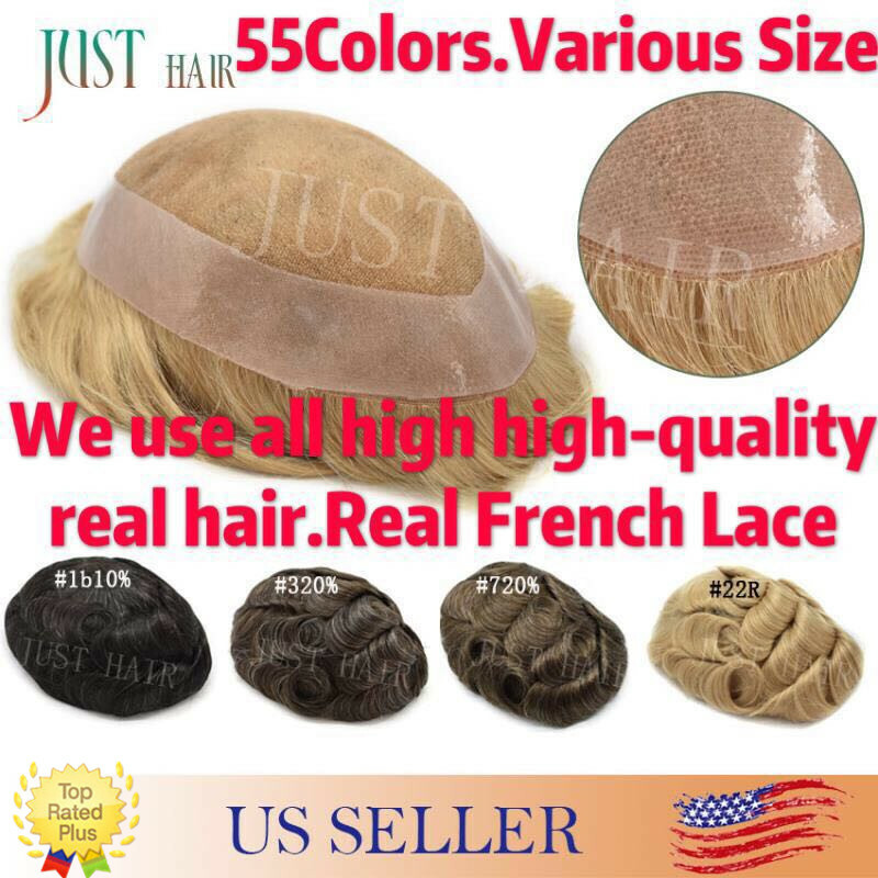 French Lace Front Mens Toupee Lace Hairpiece Poly Hair Replacement PU Around Wig