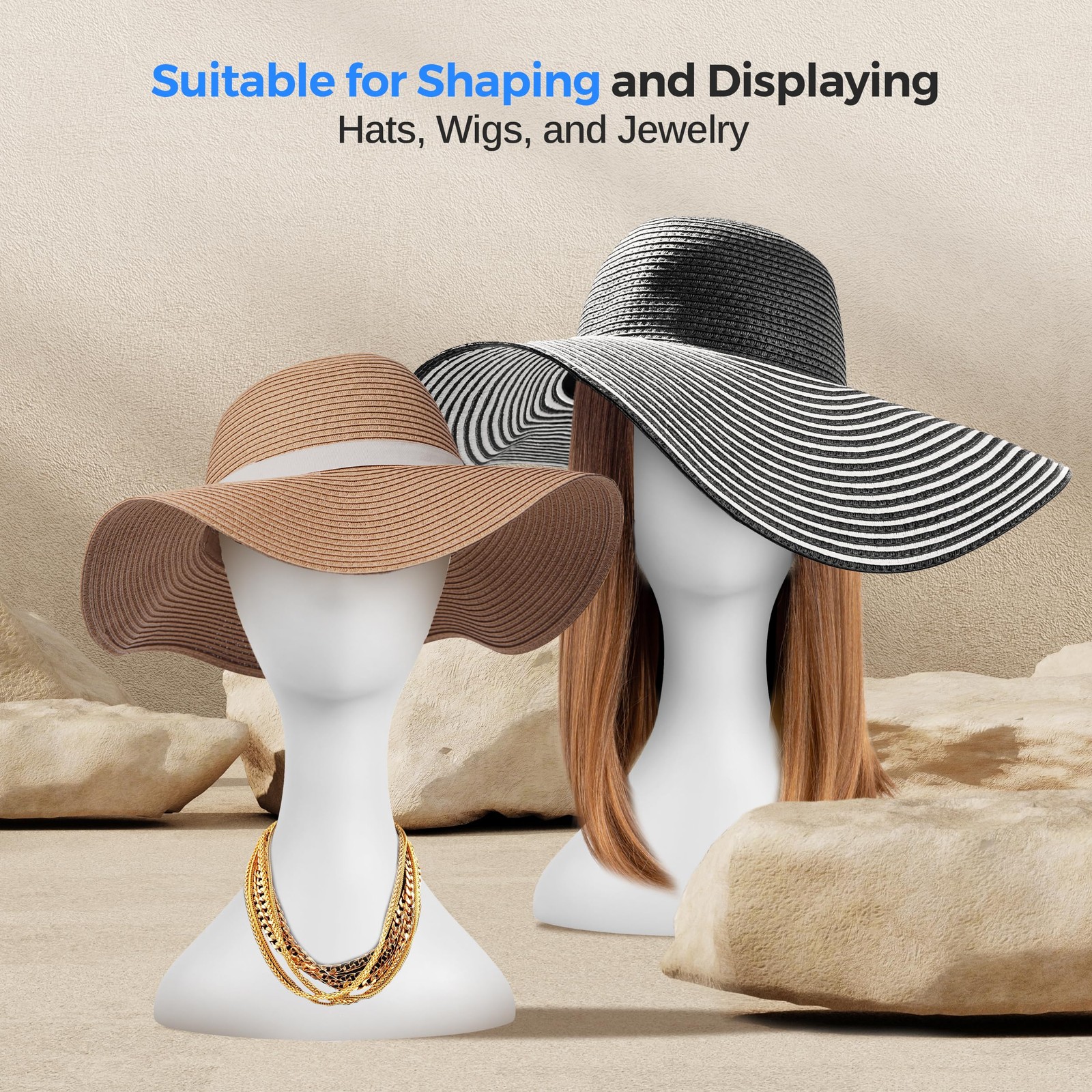 Serenelife Professional Plastic Mannequin Head Womens Wig Stand Display 16.1