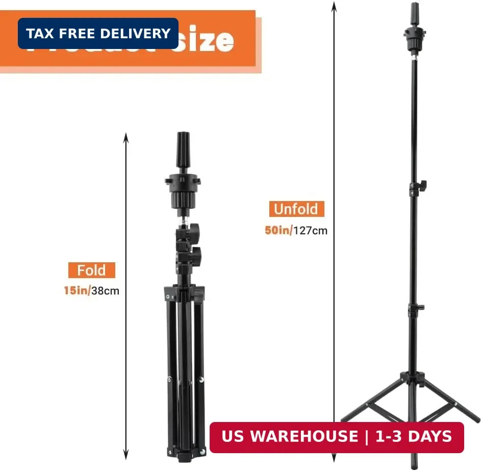 Adjustable Wig Head Stand – 50″ Tripod for Hairdressing Training, Includes T-Pin