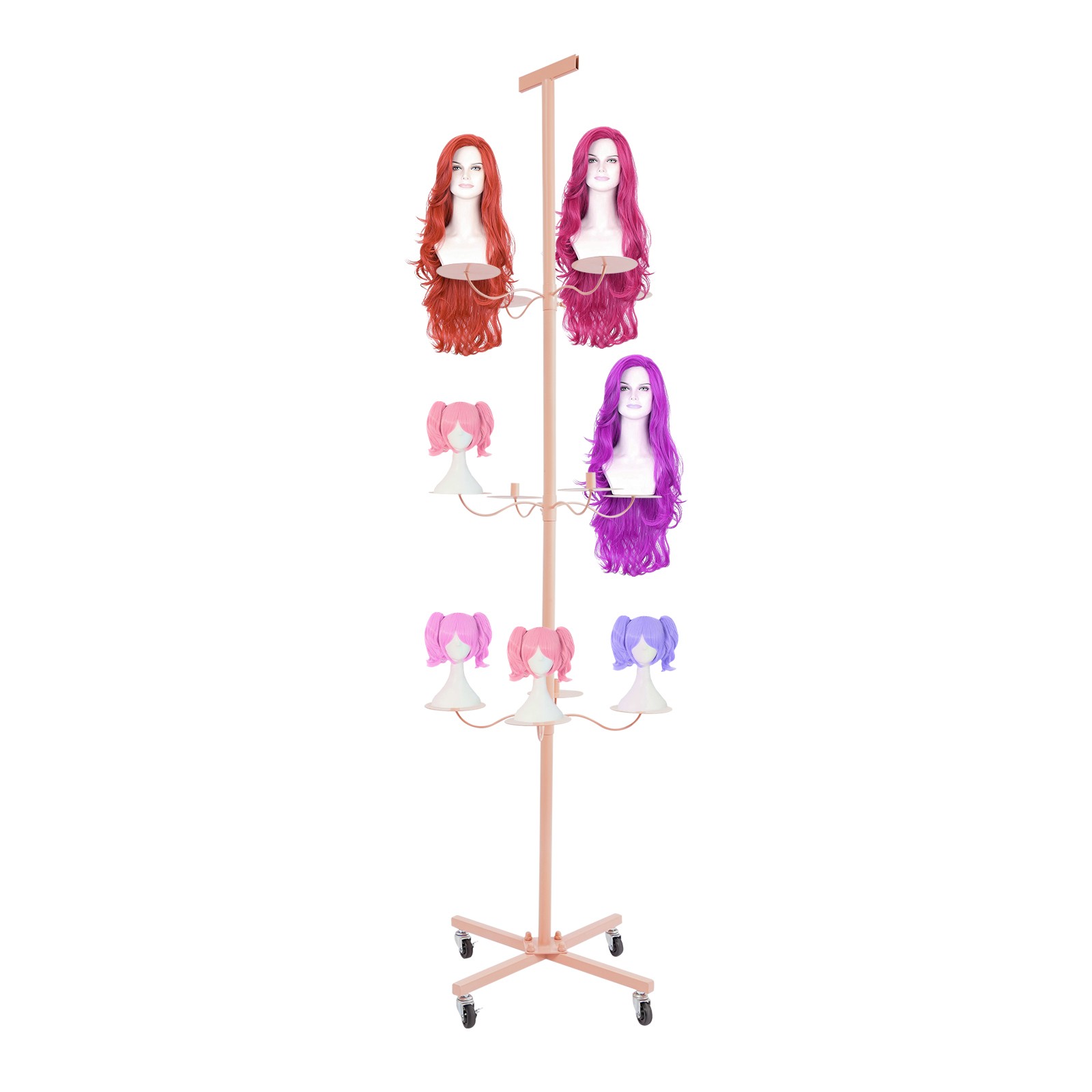 Pink 12-Head Heavy Duty Wig Stand Organizer | Metal Tripod Rack | Salon Display