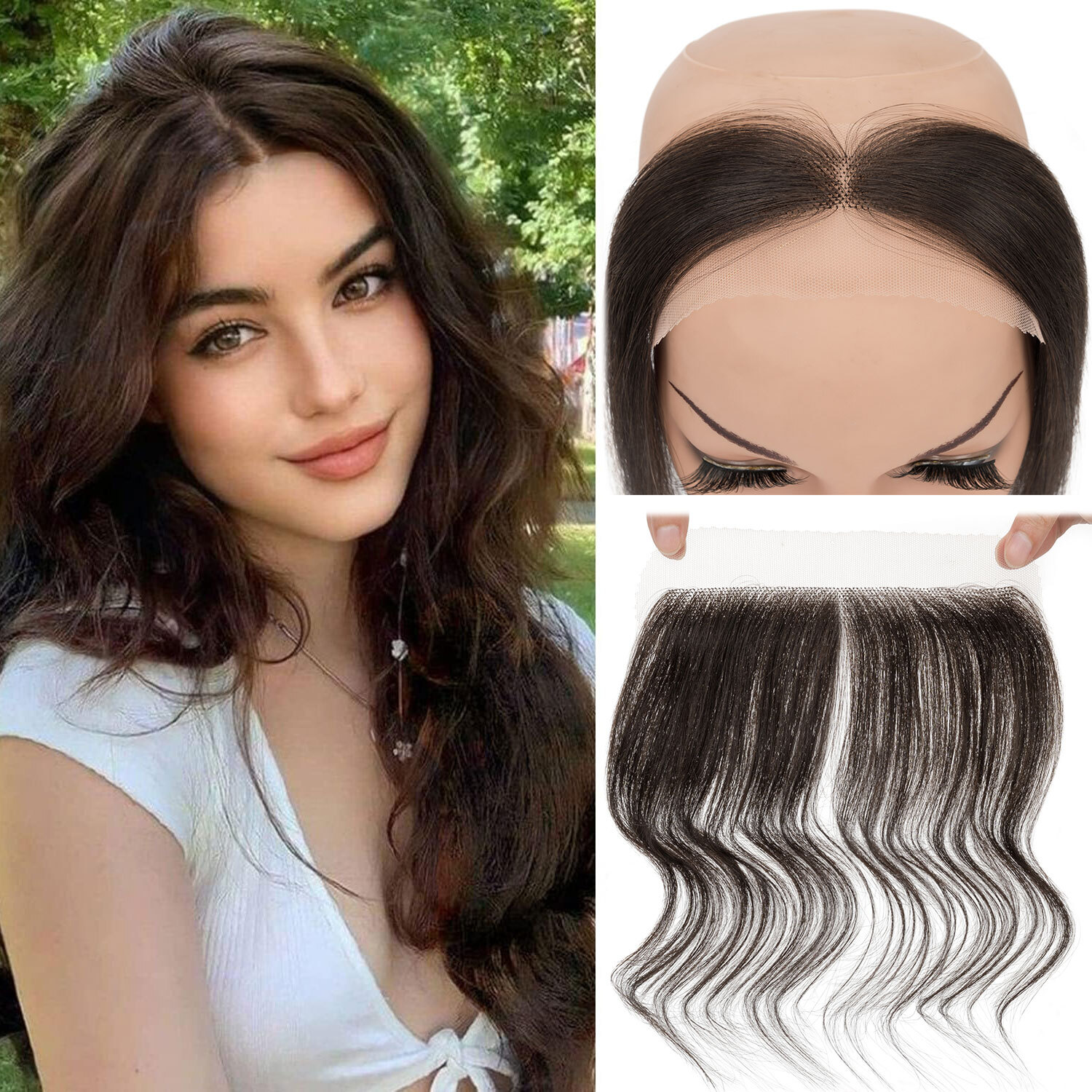 USA FULL LACE HAND-TIED FRONT HAIRLINE HUMAN HAIR PATCHES Hairpiece Women Topper
