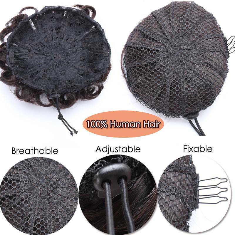 Real 100% Remy Human Hair Scrunchie Ponytail Bun Elastic Band Straight Messy US