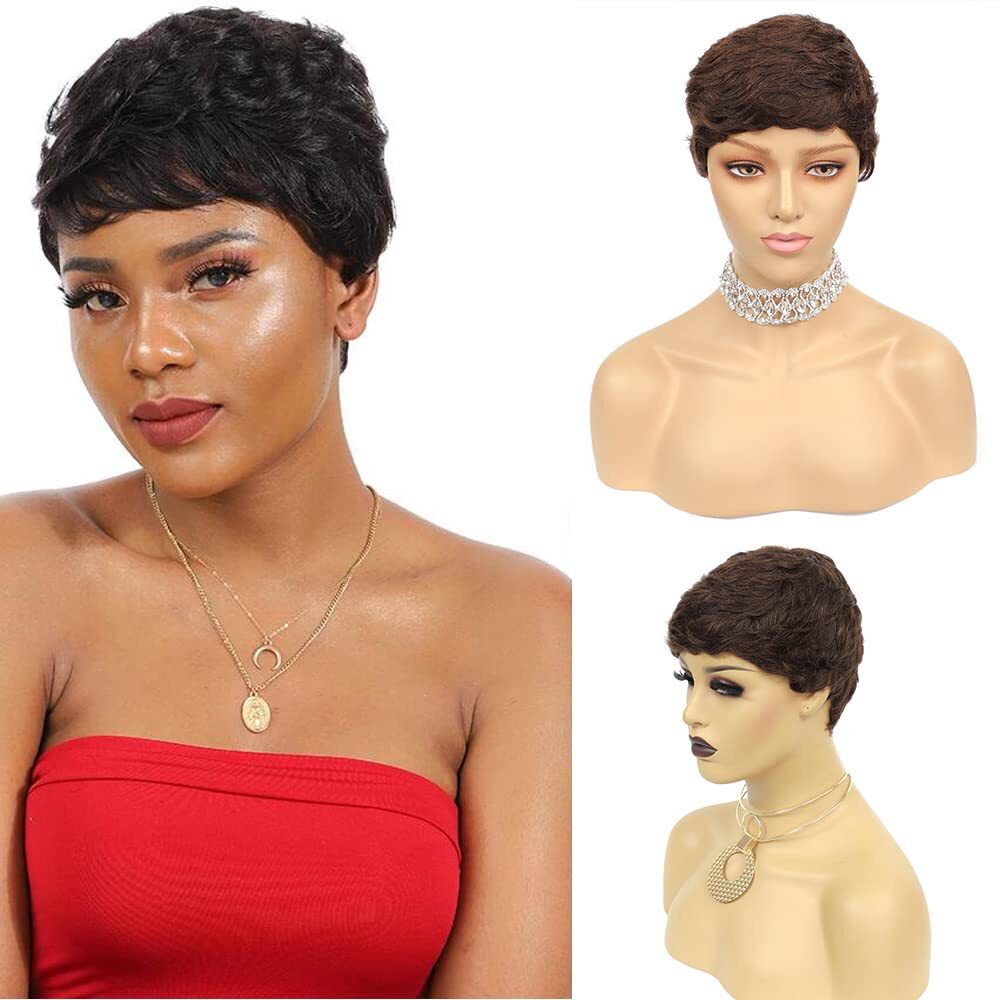 Short Pixie Cut Wigs Human Hair Wigs Layered Black Pixie Wigs