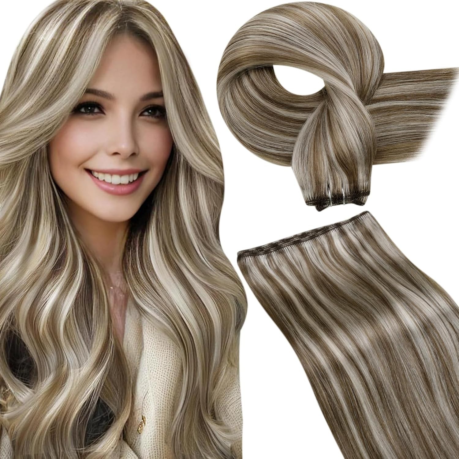 Double Weft Human Hair Extensions Sew in Weft Human Hair Weaves Highlight Colors