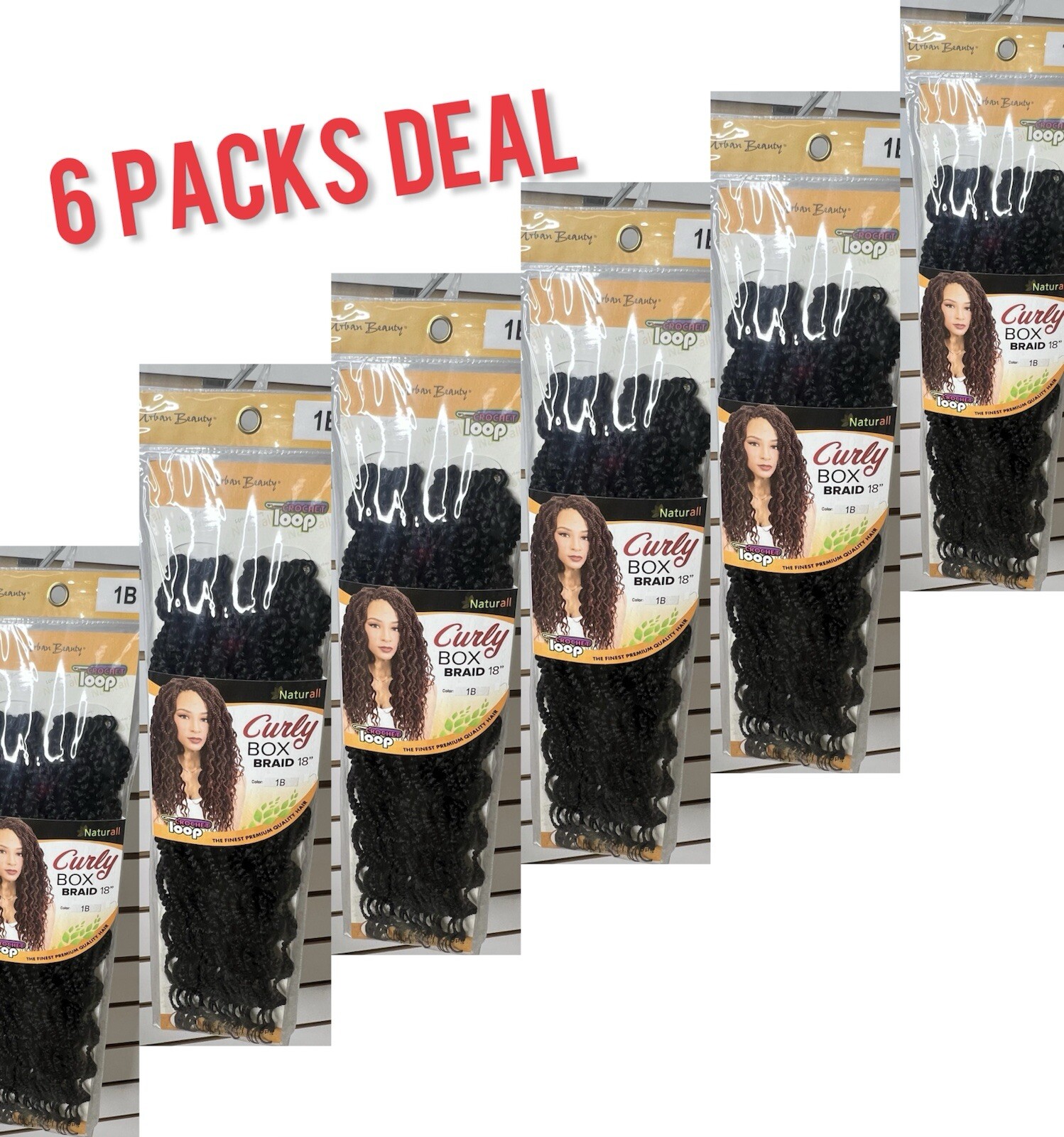 6 Packs Curly Box Braid 18” Crochet Hair #1B