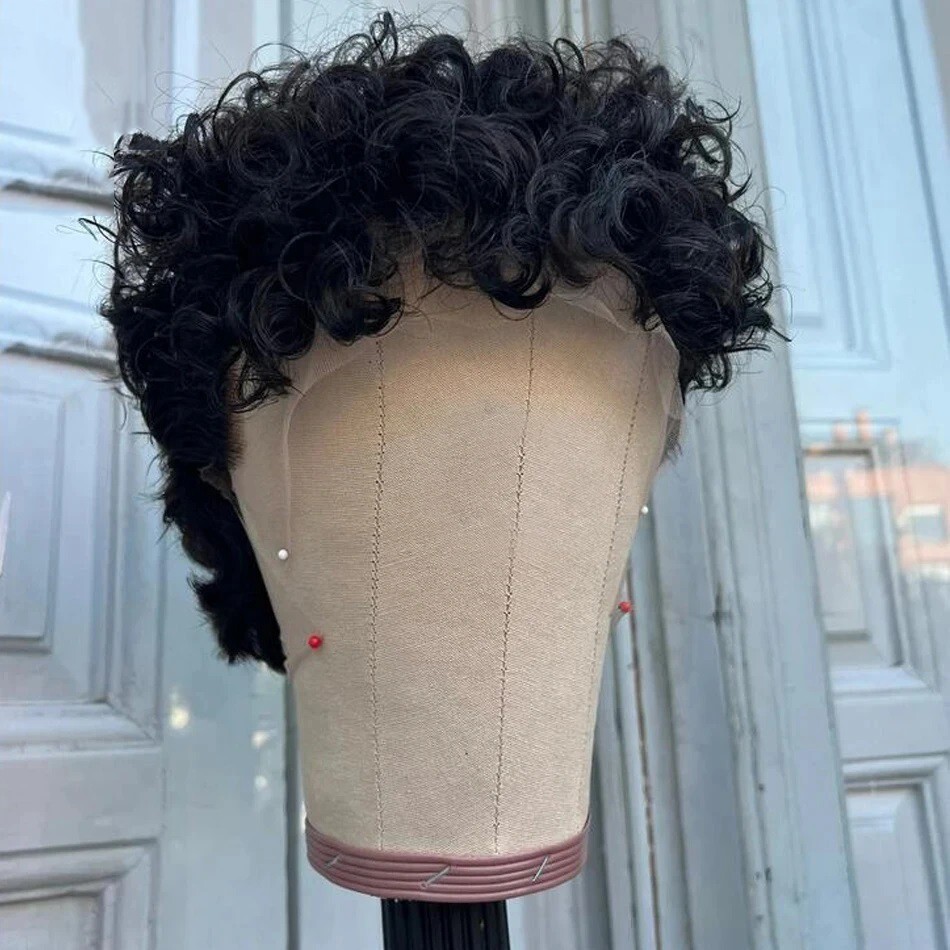 Short Pixie Cut Curly 13X6 Lace Front Wig For Men Brazilian Remy Human Hair Wavy