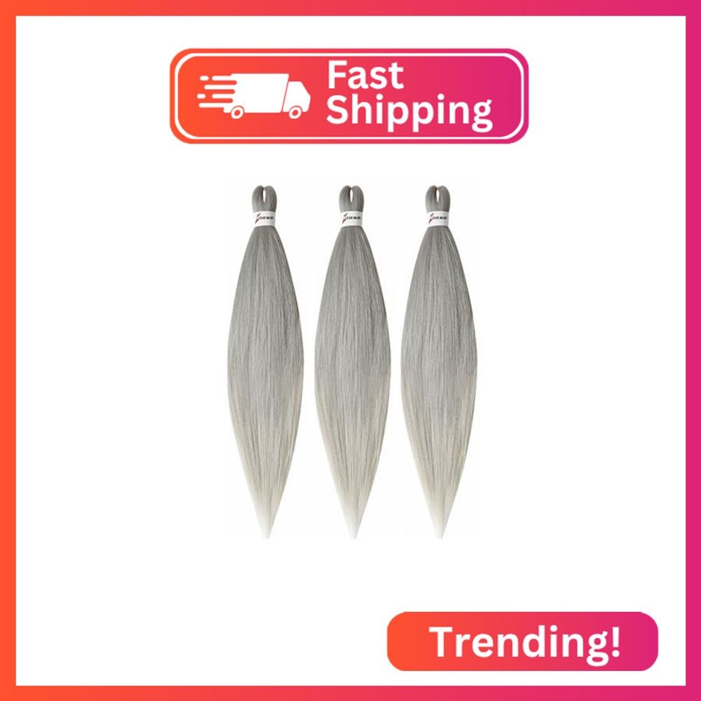 BALINGHAIR Gray Braiding Hair Pre-stretched 26 Inches Long Braiding Hair Extensi