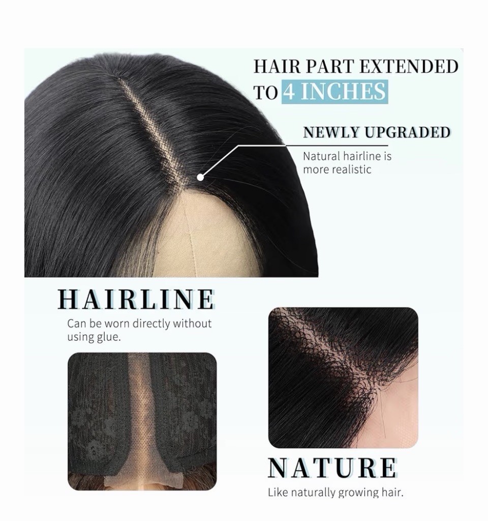 Aisi Hair Black Wig For Women Long Wavy Lace Hairline Middle Part Synthetic