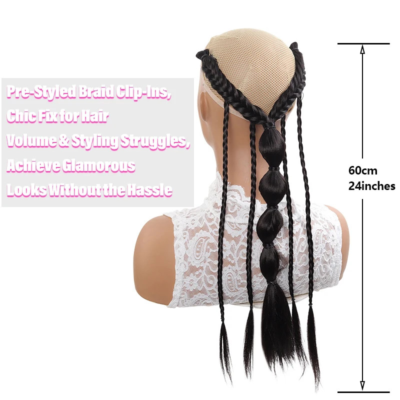 Women Elf Style Braided Half Head Hair Extensions Synthetic Fiber with BB Clips
