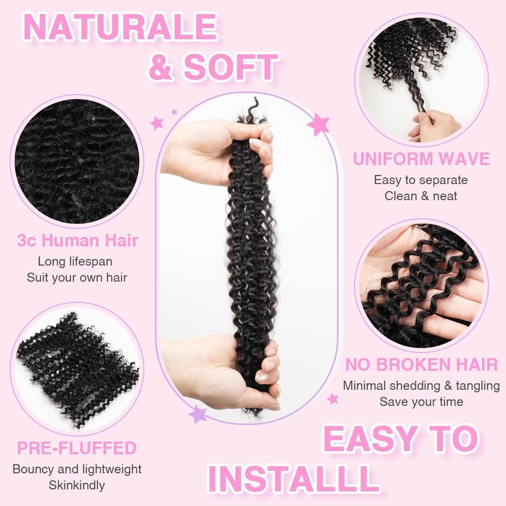 QVR Pro Kinky Curly Bulk Human Hair Extensions 20 Inch for Spring Twists 50 Gram