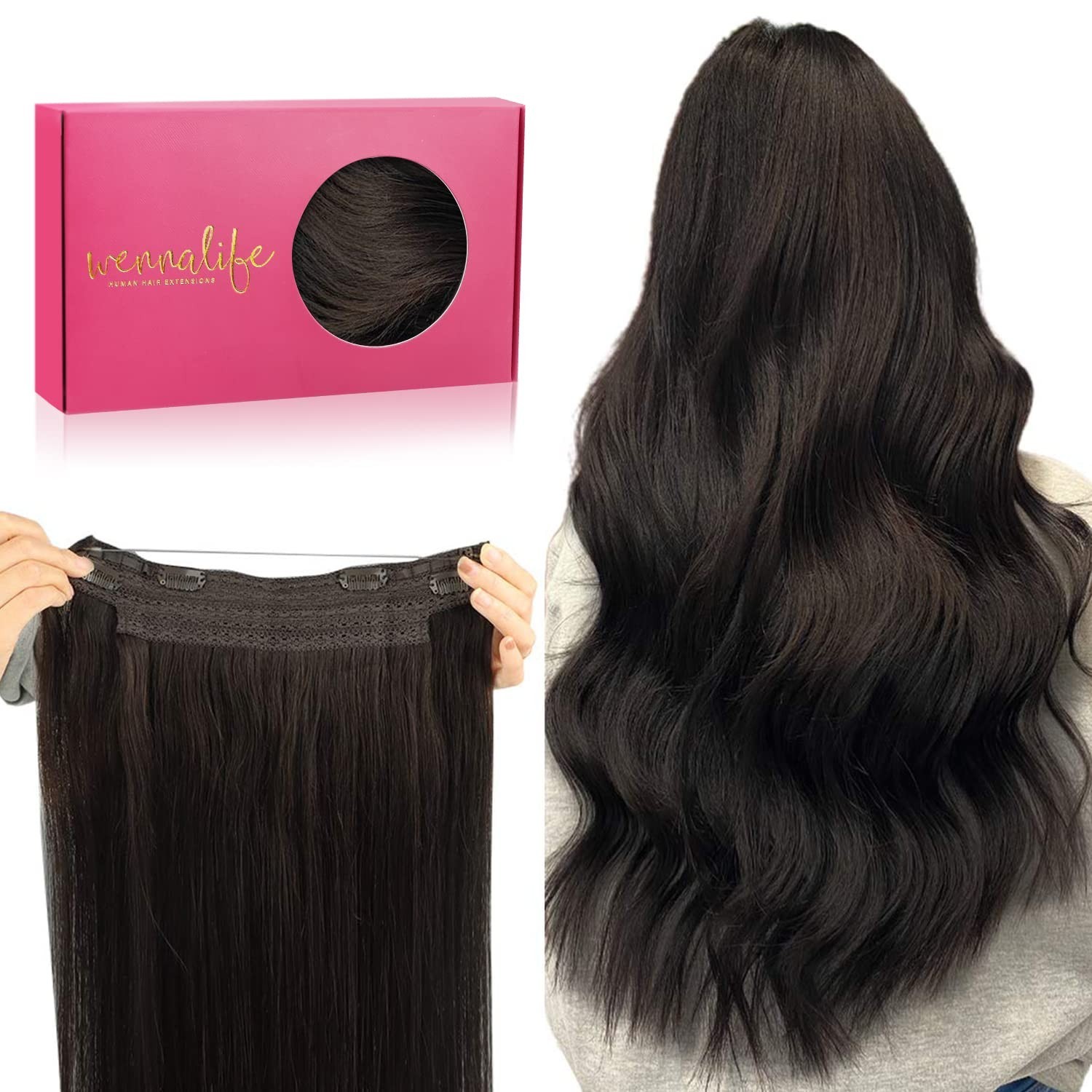 14 Inch Dark Brown Invisible Wire Hair Extensions for Natural Volume – 75g