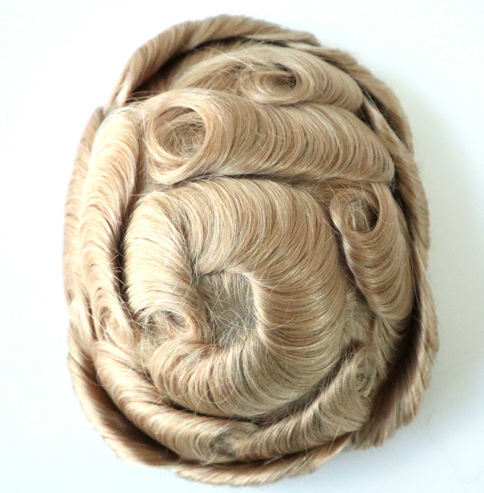 Mens Human Hair Replacement Medium Skin V-loop Scalloped Toupee Hairpiece #22R