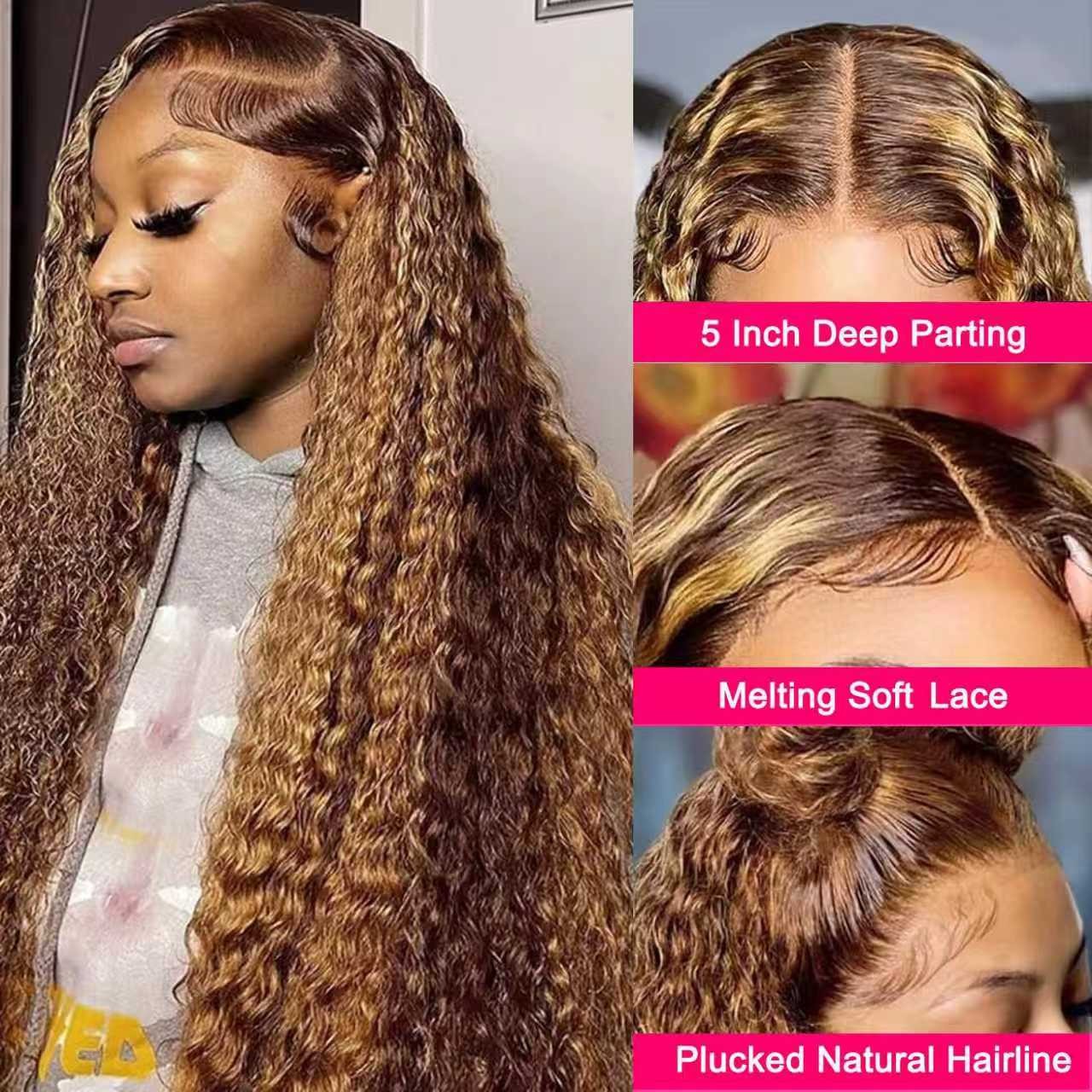 250% Density 5×5 Deep Wave Honey Blonde 4/27 Transparent Lace Human Hair