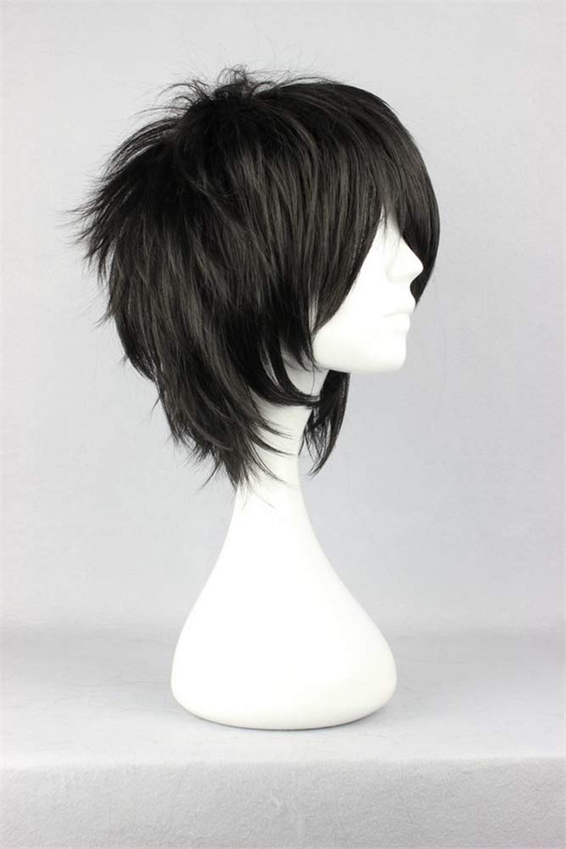 Short Black Cosplay Wig Spiky Fluffy Heat Resistant Synthetic Hair Emo