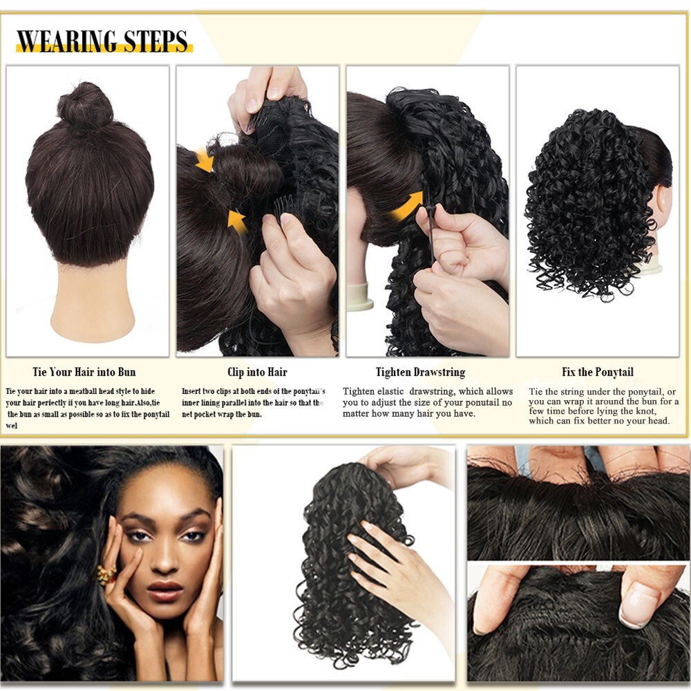 14″ Afro Kinky Curly Ponytail Deep Curly Pony Tail Drawstring Clip in Hairpieces