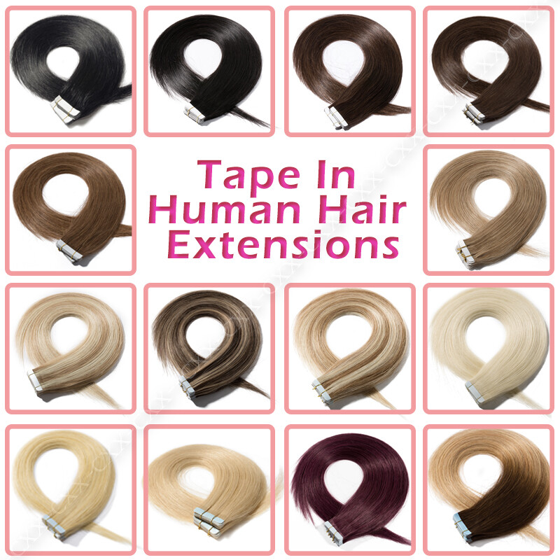 10-80PCS THICK Tape In Russian Remy Human Hair Extensions Skin Weft Blonde White
