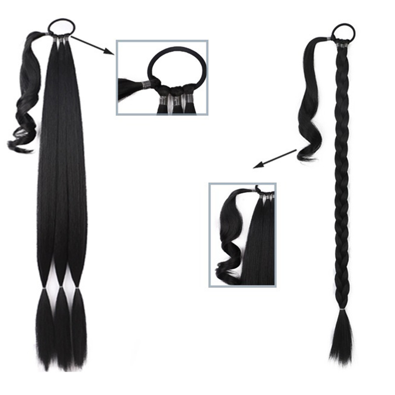 1PC Long Braided Ponytail Extension with Hair Tie Straight Wrap Around Hair US