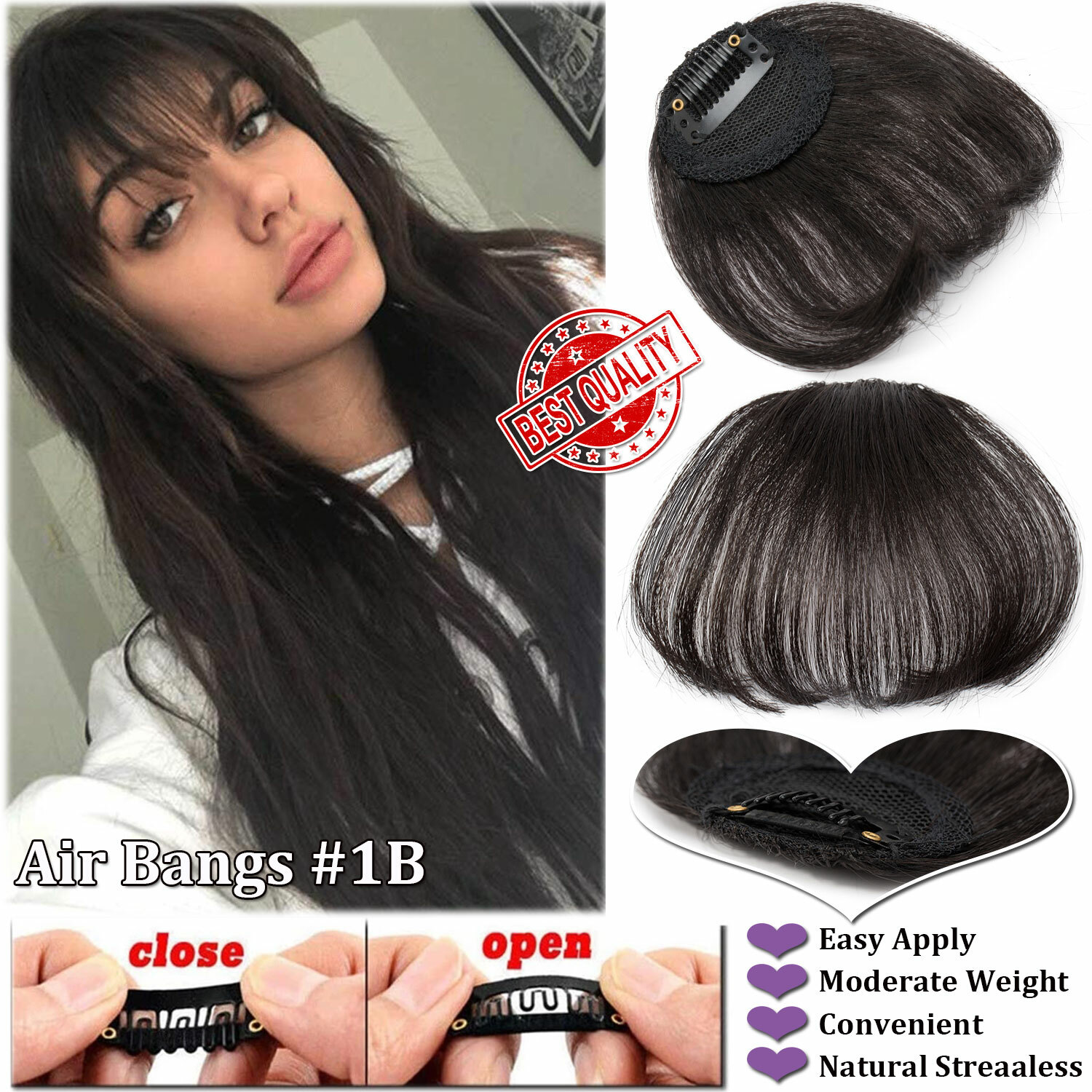 THICK/Thin Remy Hair Bangs 100% Human Hair Extensions Clip In on Front Hairpiece