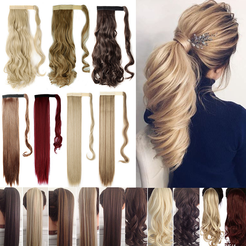 Hair ponytail Clip In as Real Human Hair Extensions Wrap Around Pony Tail US