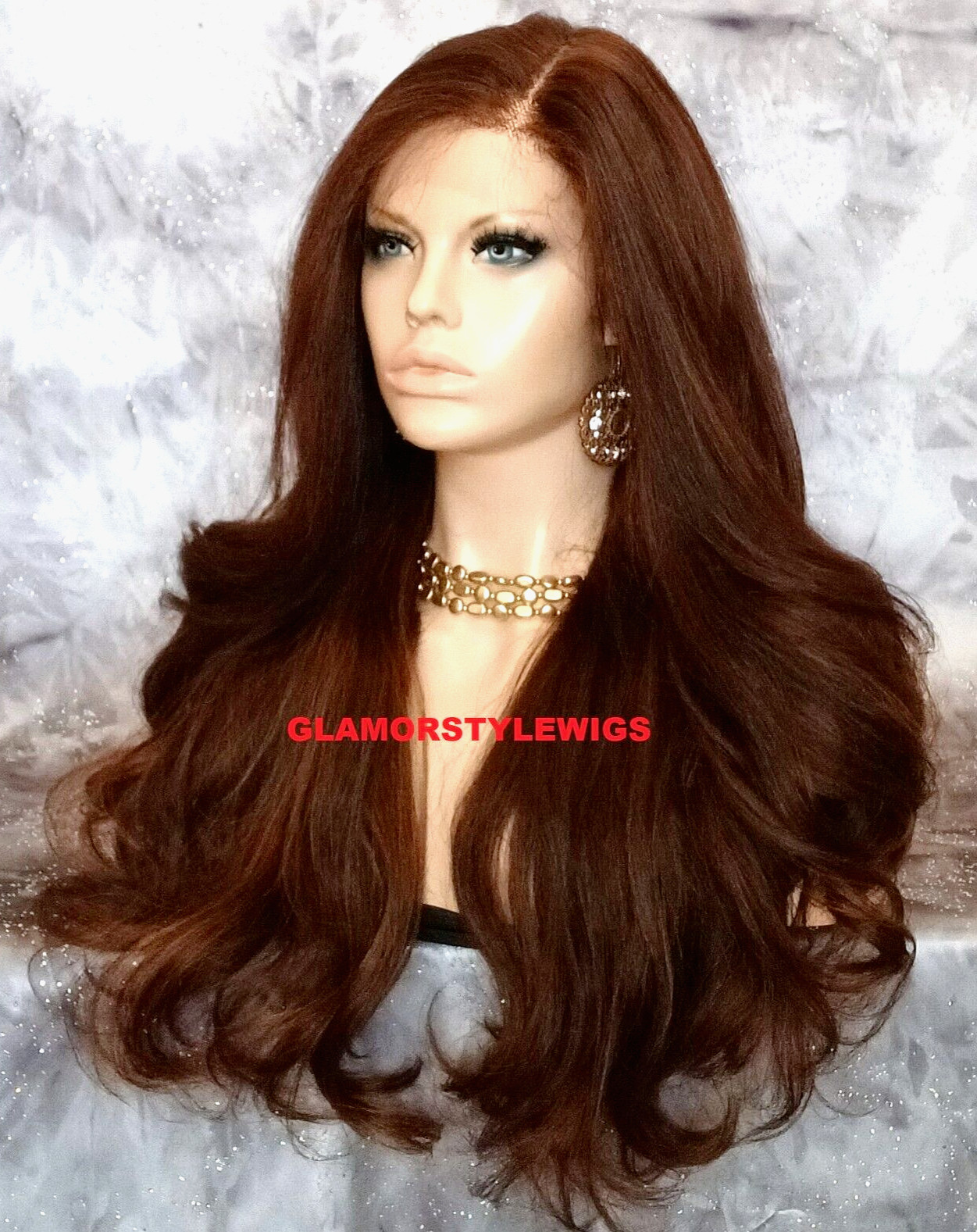 LACE FRONT FULL WIG LONG WAVY LAYERED SIDE PART BROWN AUBURN MIX HEAT OK 4.27.30