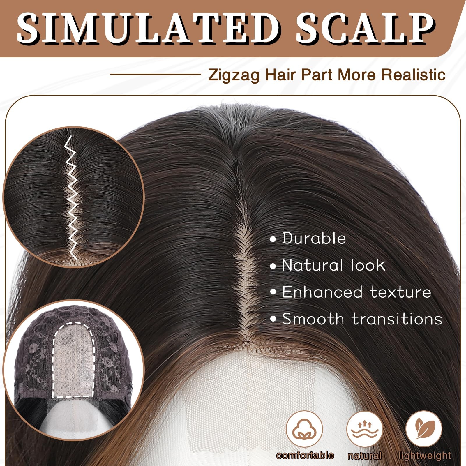 Dark Brown Hightlight Wigs for Women 18 Inch Middle Part Medium Length Short …