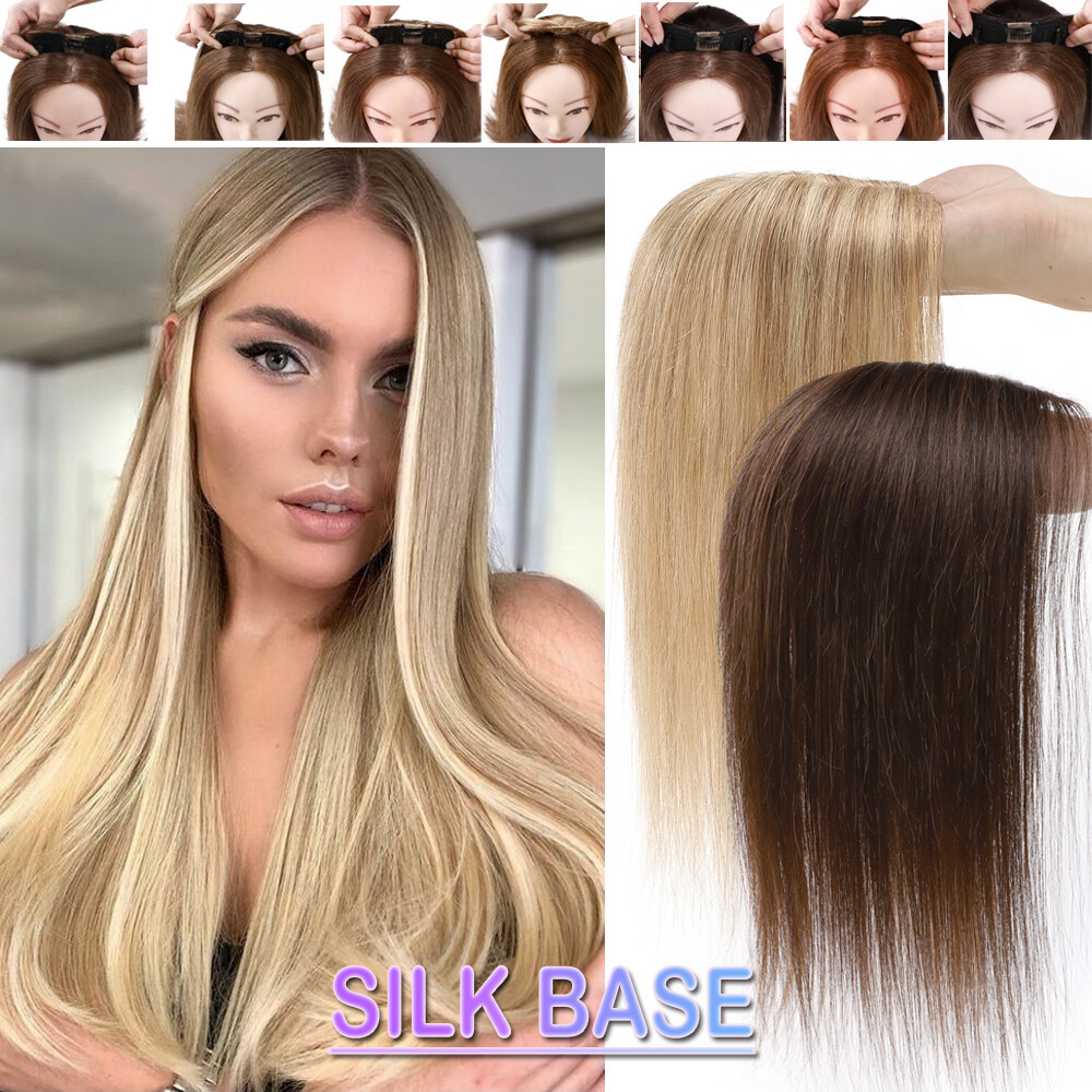 100% Human Hair Topper with Bangs Clip in Top Wig Hairpiece For Thin Hair 12 14“