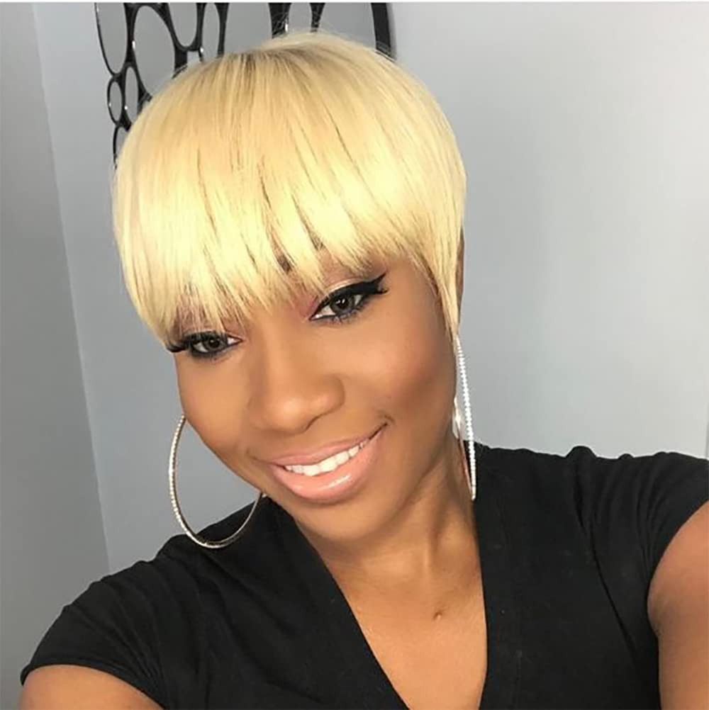 Elegant 613 Blonde Pixie Cut Wig for Black Women – 100% Human Hair, 150% Density