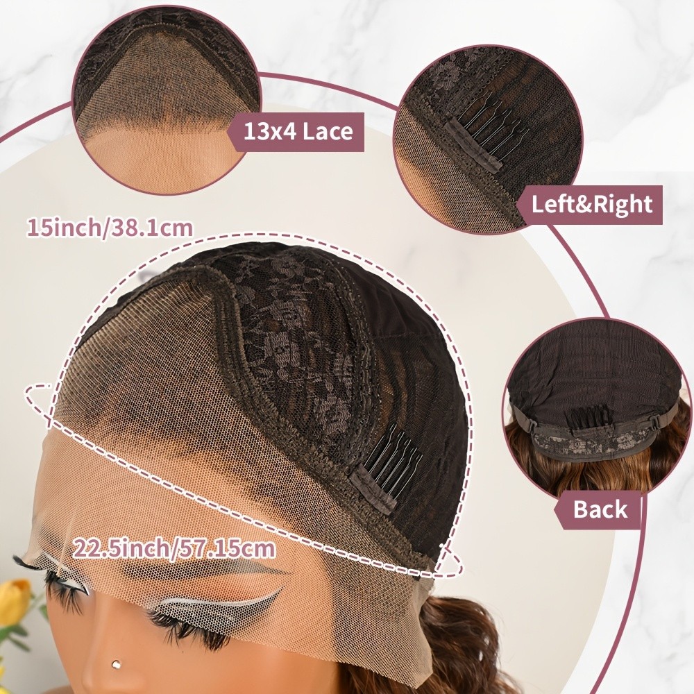 Lace Front Wigs Long Deep Wave 13×4 Glueless Replacement Hair Brown Highlight
