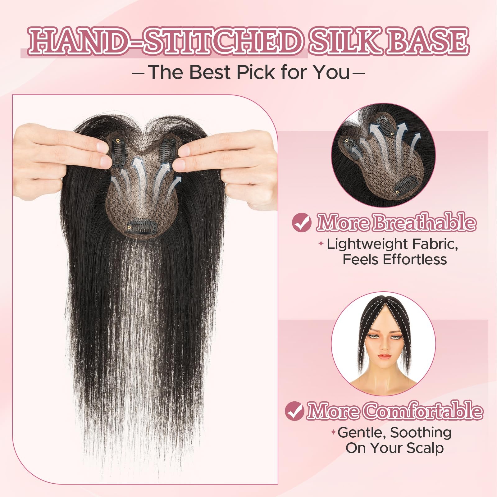 Sego Human Hair Toppers Bangs For Women Double-Layer Hand-Stitched Thinning