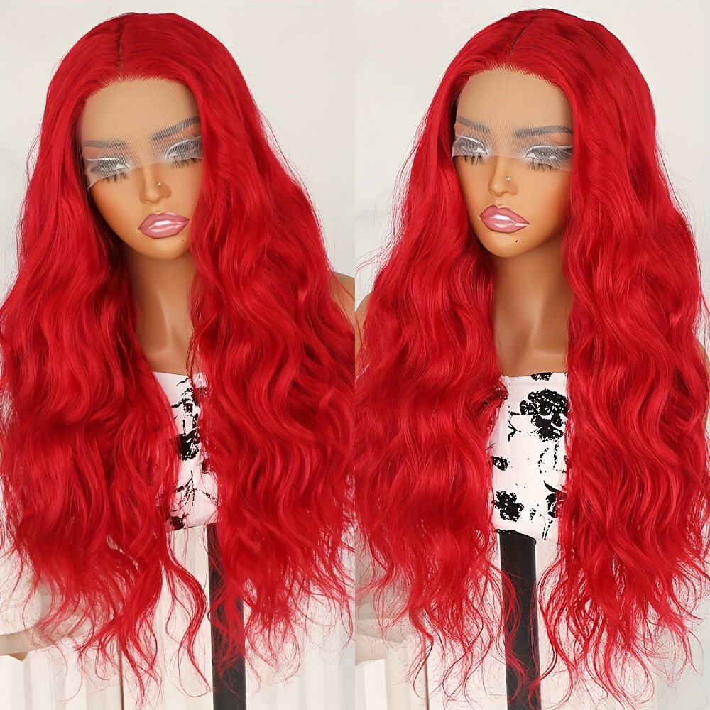 Red Wavy Hair Lace Front Wigs Long Natural Body Wave Heat Resistant Women Party