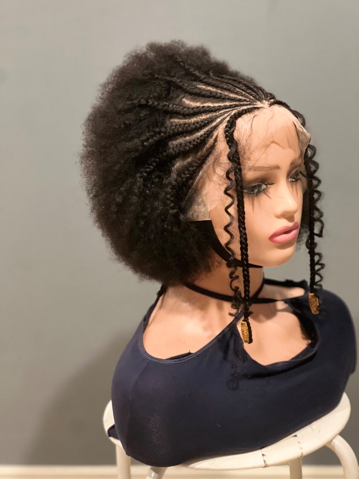Braided cornrow Afro wig. Human hair wig with baby hair just as pictured.