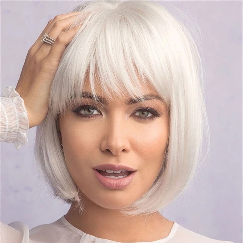 Women Short Synthetic Pixie Cut Wig for Daily Use Party Straight Beige White Wig