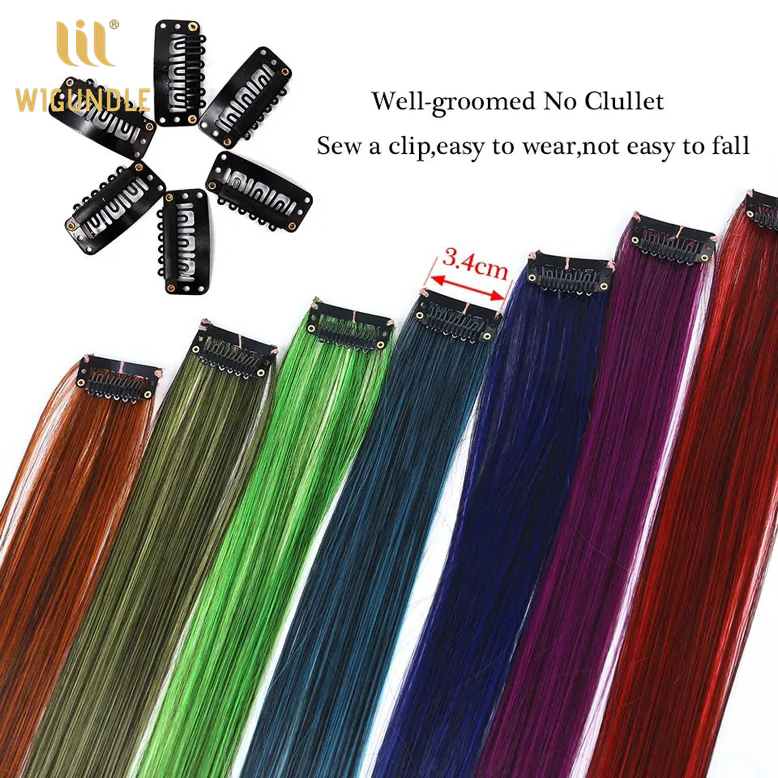 22Inch Synthetic Clip In Hair Extensions Straight Rainbow Colors High Temp