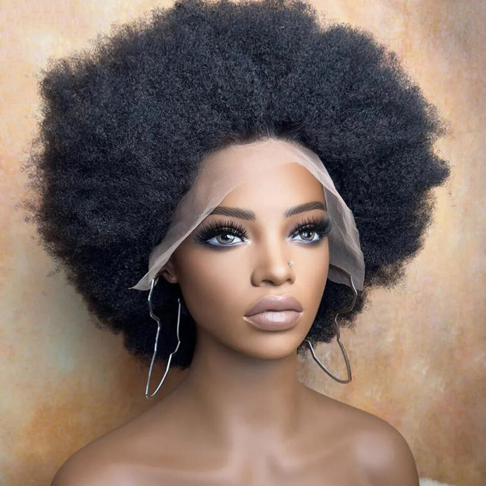 Afro Kinky Curly 4B 4C Human Hair Short Lace Front Wigs For Woman Brazilian Remy