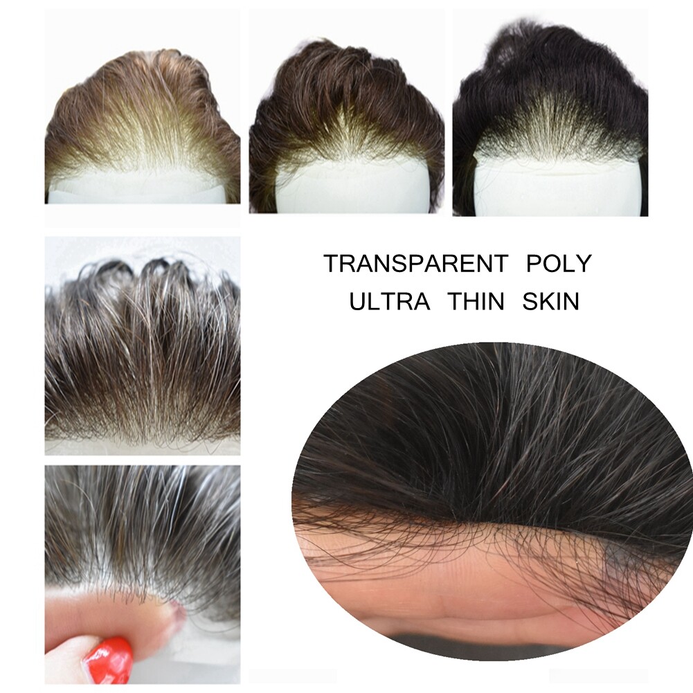 Ultra Thin Skin Mens Toupee Invisible Men Hair Replacement System Poly Hairpiece